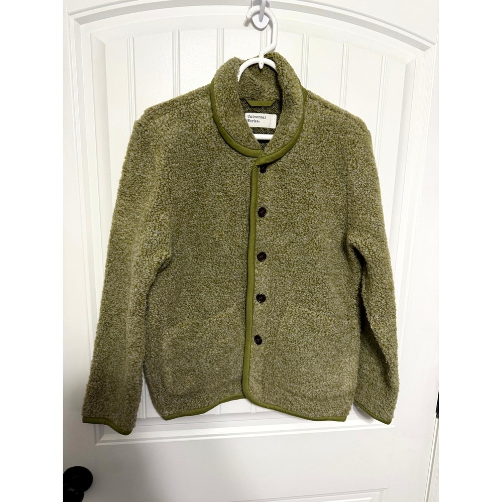 Universal‎ Works Fleece Cardigan Mens XS Green Wool Blend Shawl Collar Jacket